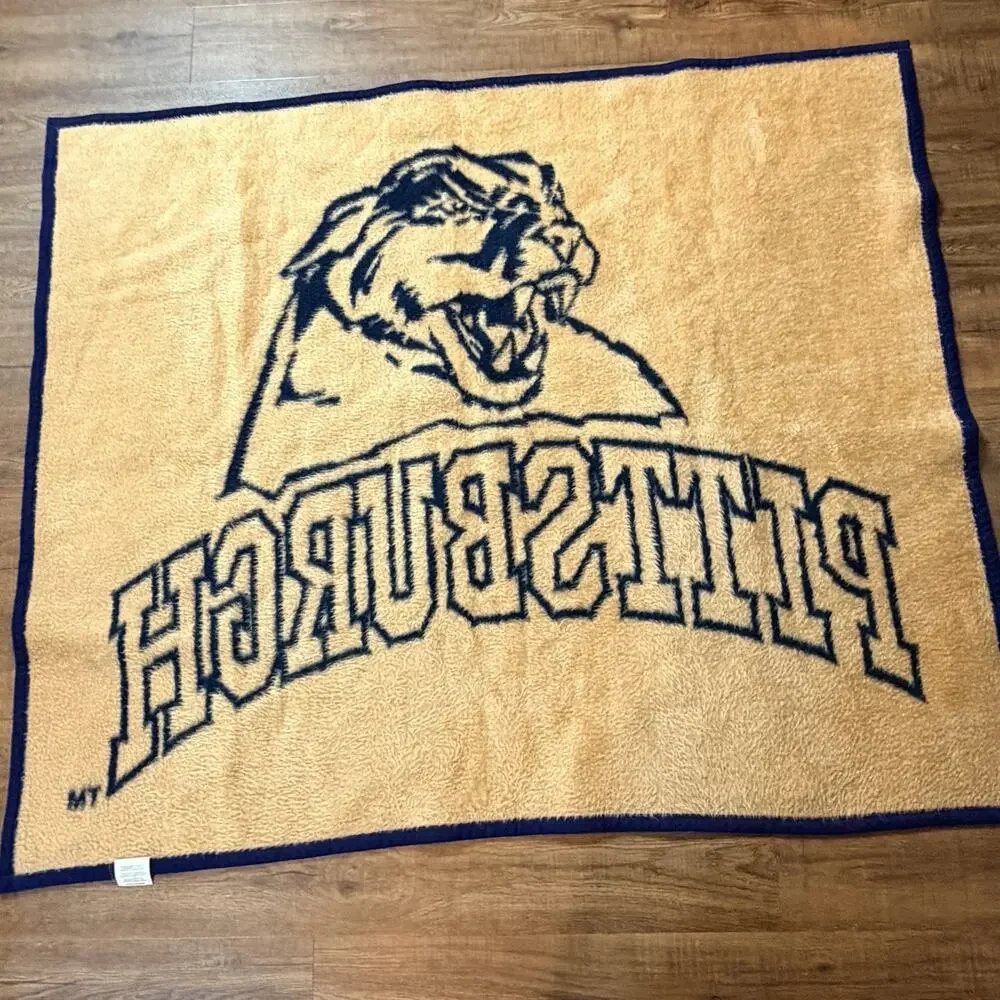 Vtg Biederlack Pittsburgh University Pitt Stadium Blanket Panthers 54x62